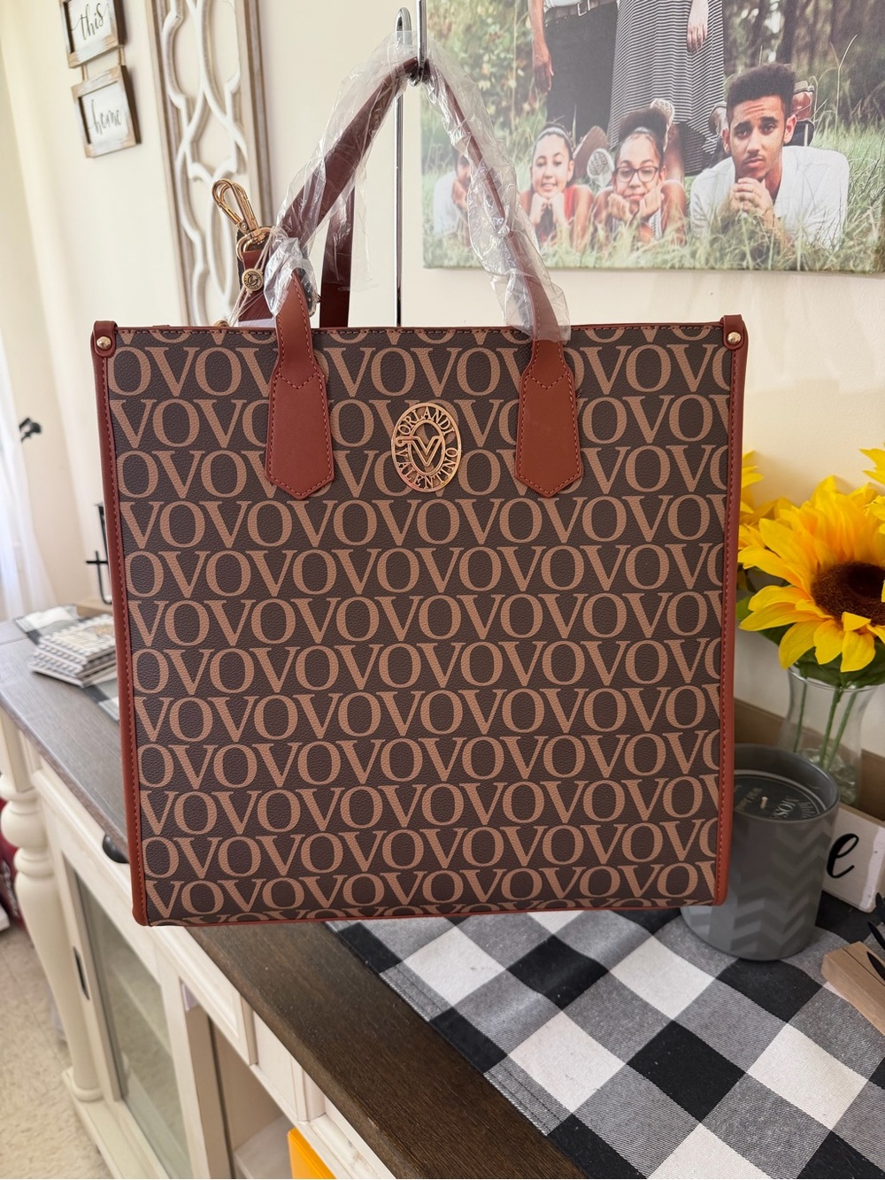 Valentino Orlandi 2‑Tone Brown Monogram Tote Bag by